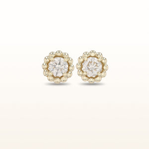 1/2 ctw Round Diamond Beaded Halo Earrings in 14kt Yellow Gold