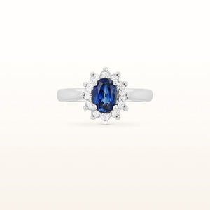 1.37 ctw Oval Blue Sapphire and Diamond Halo Ring in 14kt White Gold