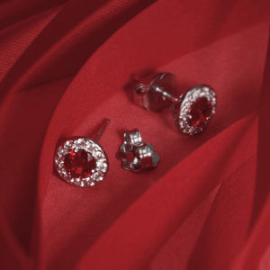 14kt White Gold Diamond and Gemstone Margarita Halo Stud Earrings (6 mm)