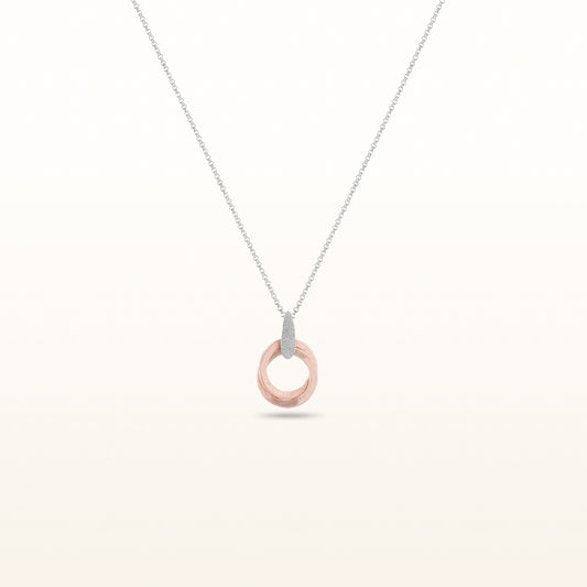 Two-Tone 925 Sterling Silver Double Circle Pendant, Rose and Silver