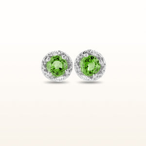 Round Gemstone and Diamond Accent Halo Earrings in 14kt White Gold