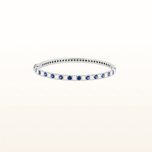 Alternating Diamond and Blue Sapphire Hinged Bangle Bracelet in 14kt White Gold