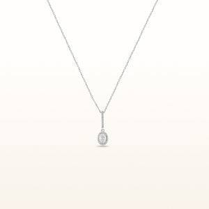 Oval Diamond Halo Drop Pendant in 14kt White Gold