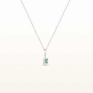 Emerald Cut Tsavorite Garnet and Diamond Pendant in 14kt White Gold