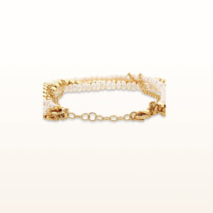 White Freshwater Cultured Pearl Multi-Strand Bracelet in Yellow Gold Plated 925 Sterling Silver