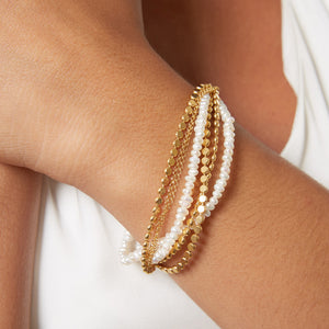 White Freshwater Cultured Pearl Multi-Strand Bracelet in Yellow Gold Plated 925 Sterling Silver