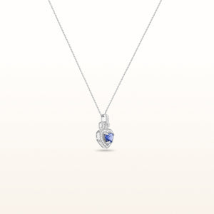 Blue Sapphire and Diamond Heart Pendant in 14kt White Gold
