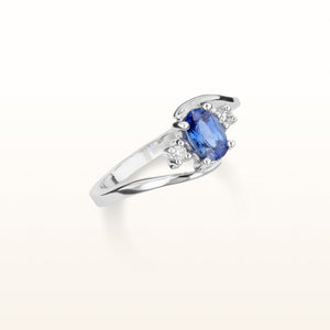 Oval Gemstone Bypass Ring with Diamond Side Stones in 14kt White Gold
