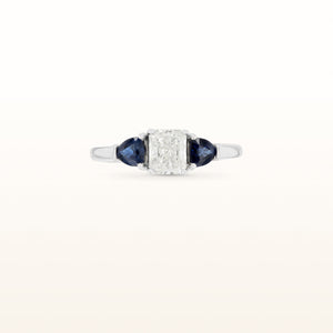 1.64 ctw Radiant Cut Diamond and Trillion Blue Sapphire Three-Stone Ring in 14kt White Gold