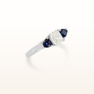 1.64 ctw Radiant Cut Diamond and Trillion Blue Sapphire Three-Stone Ring in 14kt White Gold