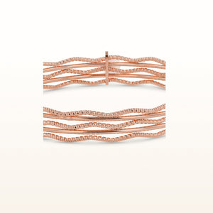 Freshwater Cultured Pearl and Rose Gold Plated 925 Sterling Silver Multi-Row Textured Bangle Bracelet