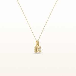 Princess Cut Yellow Sapphire Pendant with Diamond Halo in 18kt Yellow Gold