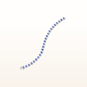 Alternating Oval Blue Sapphire and Round Diamond Tennis Bracelet in 14kt White Gold