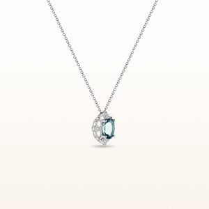 Oval Gemstone Open Lace Halo Pendant with Diamond Accent in 925 Sterling Silver