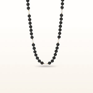 Black Onyx Bead and Pearl Necklace in 14kt Yellow Gold