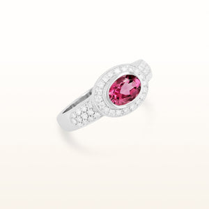 Oval Bezel Set Pink Tourmaline and Diamond Ring in 14kt White Gold