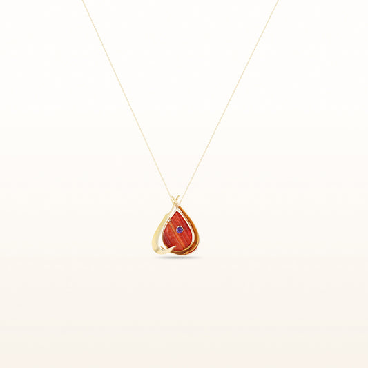 Mexican Fire Opal Pendant with Inlaid Purple Amethyst in 14kt Yellow Gold
