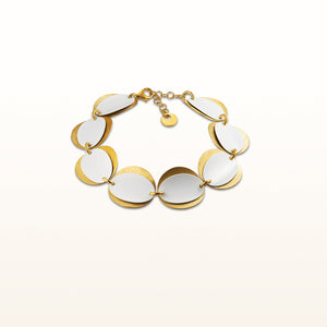 White Enamel and Yellow Gold Plated 925 Sterling Silver Double Layer Concave Disc Bracelet
